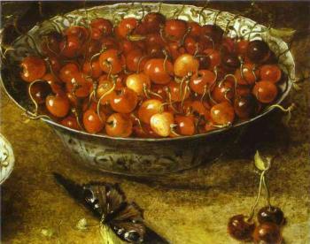 奧夏斯 貝爾 Still Life with Cherries and Strawberries in Porcelain Bowls